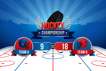Vector of ice hockey championship with team competition and scoreboard.