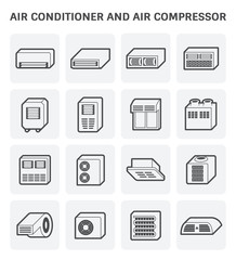Vector icon of air conditioner and air compressor part of hvac system.