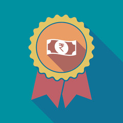 Long shadow badge with  a rupee bank note icon
