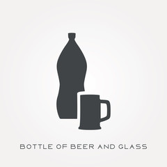 Silhouette icon bottle of beer and glass