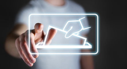 Businessman voting using digital interface 3D rendering