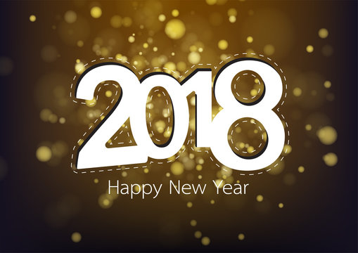 Happy new year 2018 with gold bokeh. Vector illustration