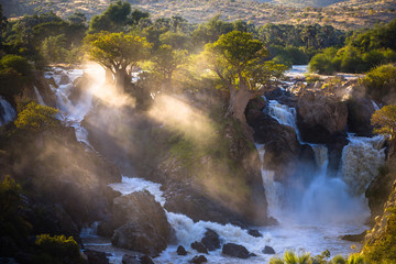 Misty sunrise on Epupa falls - Kunene river - Namibia - Angola border