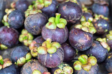 fresh mangosteen of Thailand, Thai fruit on wood plate