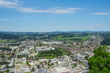Fototapeta na wymiar Top view of Salzburg, a famous tourist city in Austria