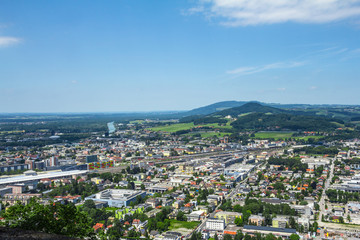 Top view of Salzburg, a famous tourist city in Austria