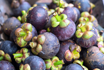 fresh mangosteen of Thailand, Thai fruit on wood plate