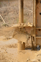 well drilling/Small spills of water during a drilling
