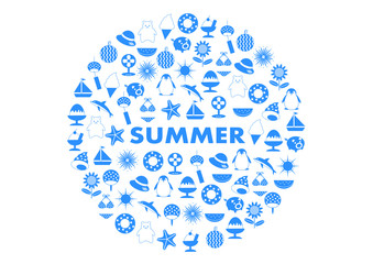 夏イメージの円形フレームイラスト（青）