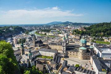 Fototapeta na wymiar View of Salzburg from the Hohensalzburg Fortress, a famous tourist city in Austria