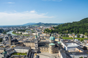View of Salzburg from the Hohensalzburg Fortress, a famous tourist city in Austria