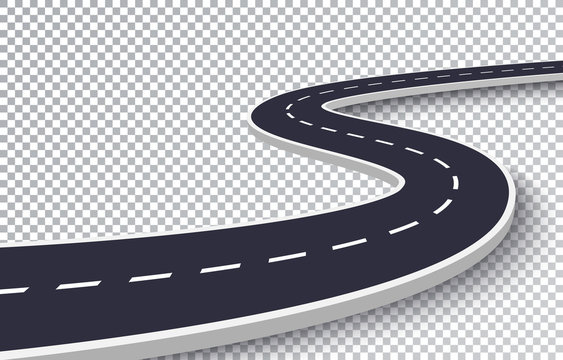 Winding Road Isolated Transparent Special Effect. Road way location infographic template. Vector EPS 10