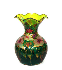 beautiful colored glass vase for flowers on white background