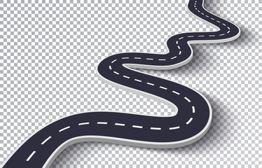 Winding Road Isolated Transparent Special Effect. Road way location infographic template. Vector EPS 10