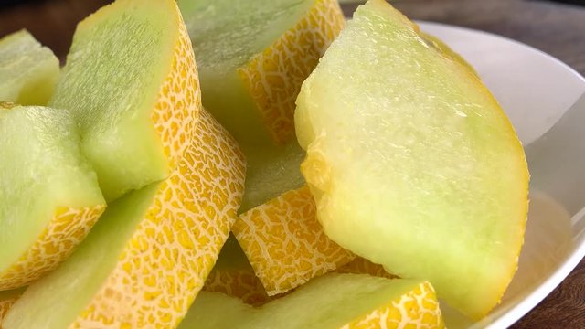 Rotating Chopped Honeydew Melon (seamless loopable; 4K)