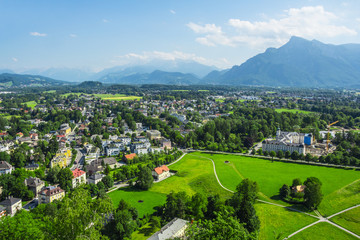View of Salzburg from the Hohensalzburg Fortress, a famous tourist city in Austria