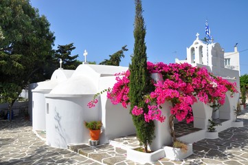 Greek white church in Drios town, Alonissos island