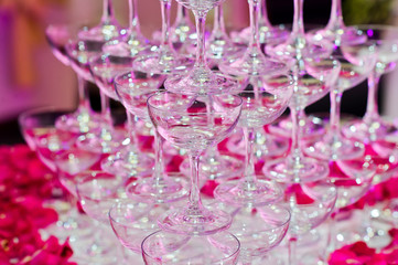 restaurant glass of water on table / dish and spoon