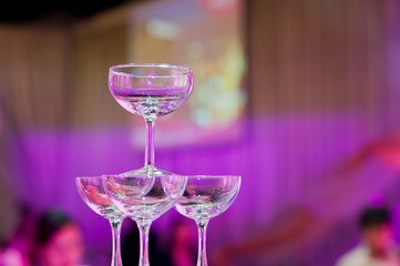 restaurant glass of water on table / dish and spoon