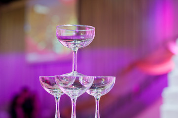 restaurant glass of water on table / dish and spoon