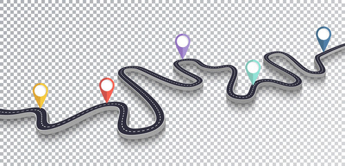 Winding Road Isolated Transparent Special Effect. Road way location infographic template. Vector EPS 10