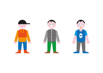 Three simple vector icons of human. With no effects or shadows. Just solid colors. Happy poeple.