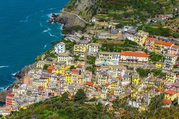  view of Riomaggiore, a small resort town  on the territory of the Cinque Terre National Park