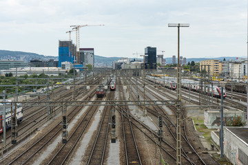 Fototapeta na wymiar train tracks in zurich switzerland