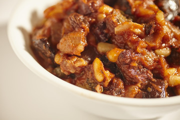 Caponata, a stew of eggplant, tomato, raisins and pine nuts, from Sicily, Italy