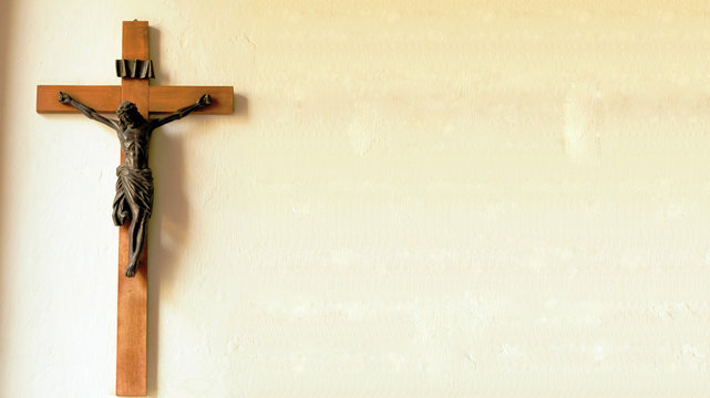 Crucifix on wall of old church