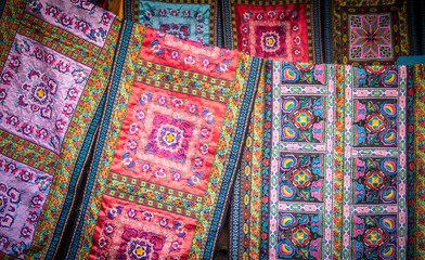 Colorful tapestries for sale in Longsheng, China
