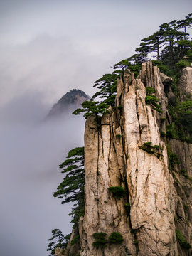 Misty Huangshan Mountain scene in Anhui, China