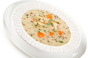 Mushroom soup on white background