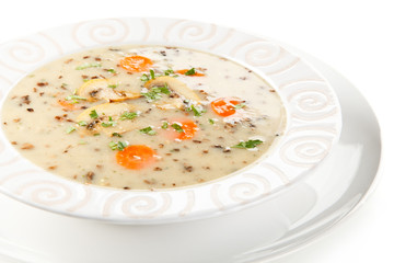 Mushroom soup on white background