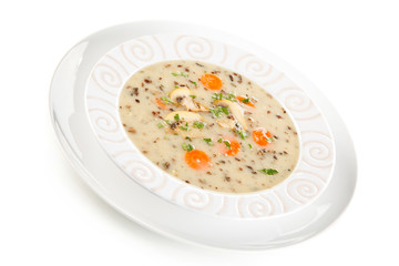 Mushroom soup on white background