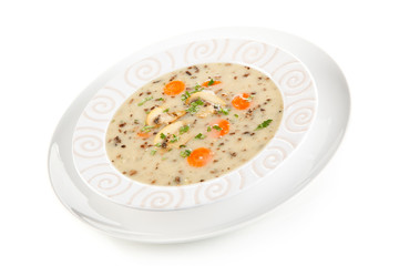 Mushroom soup on white background