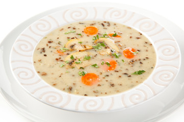 Mushroom soup on white background