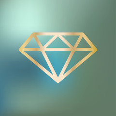 Diamond icon gold on a blue bokeh background.