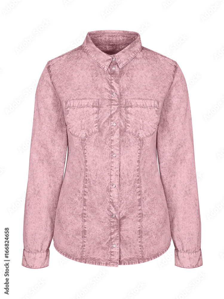 Wall mural Rose pink denim woman shirt with a collar isolated on white