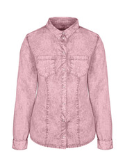 Fototapeta premium Rose pink denim woman shirt with a collar isolated on white