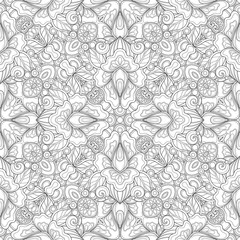 Monochrome Seamless Pattern with Mosaic Floral Motifs