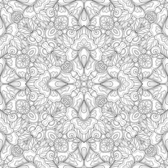 Monochrome Seamless Pattern with Mosaic Floral Motifs