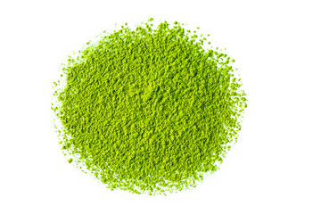 matcha green tea powder on white background