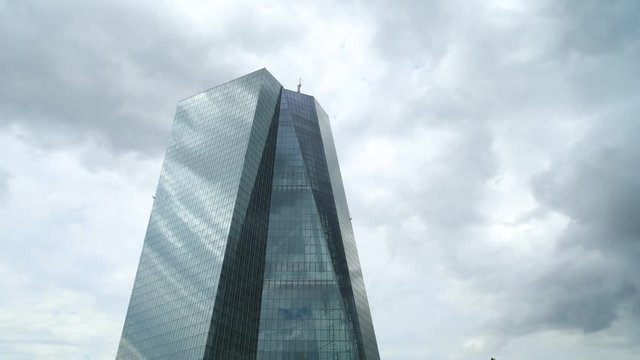 Timelapse of moving clouds over a skyscraper, Frankfurt am Main, Germany