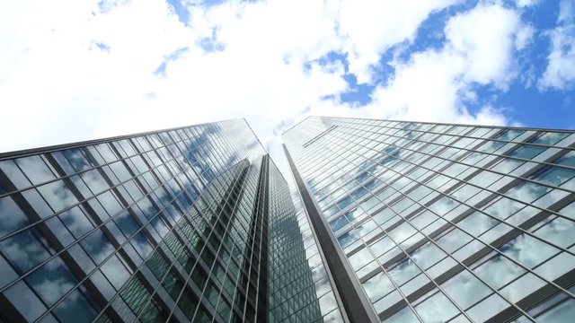 Timelapse of moving clouds over a skyscraper, Frankfurt am Main, Germany