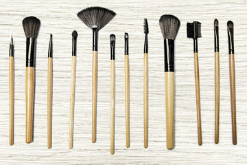 Brushes for makeup on the table