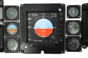Cockpit display with weather radar and speedometer
