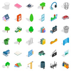 House in city icons set, isometric style