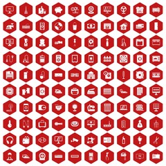 100 appliances icons hexagon red