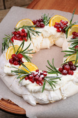 Christmas wreath made of meringue